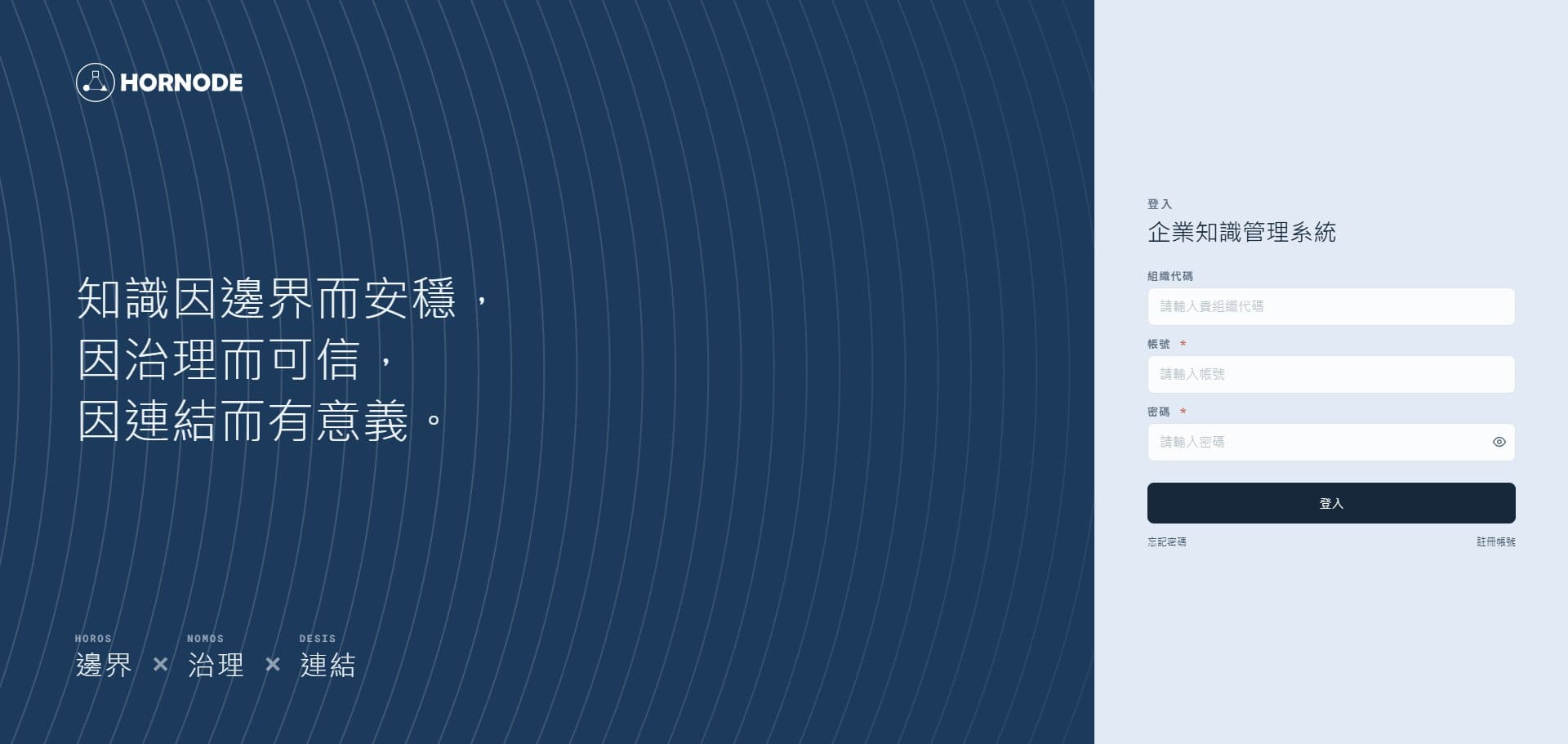 Hornode 企業知識管理系統 — 智能問答系統畫面